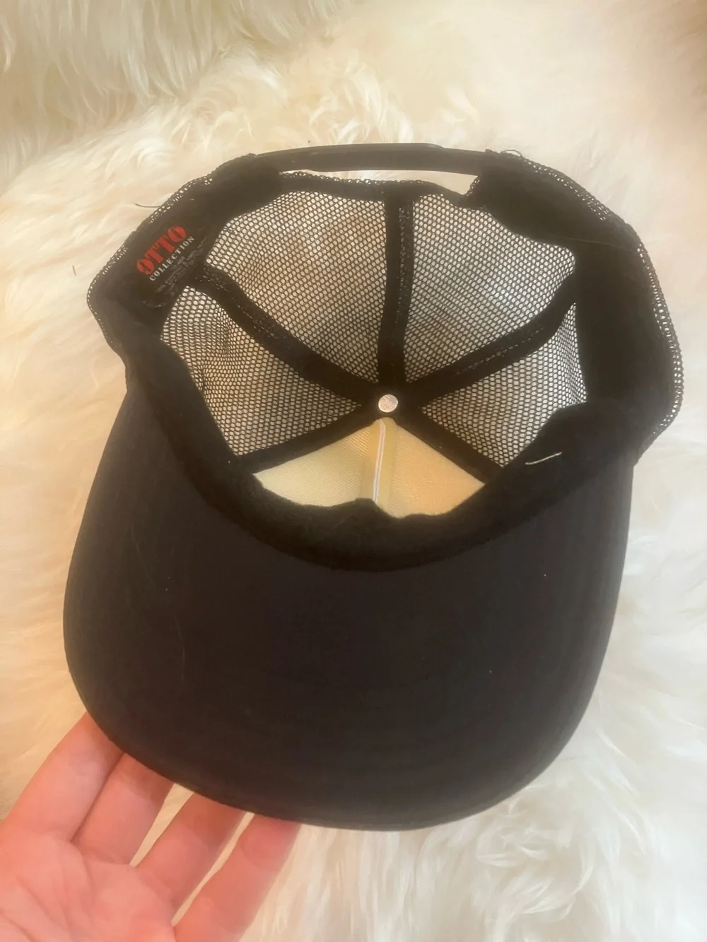 Black & White Trucker Hat with Geometric Emblem